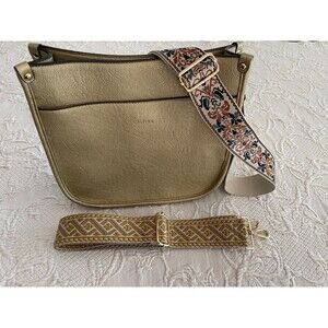 Caitina Gold Crossbody Bag Vegan Leather Hobo Handbag ~ 2 Shoulder Straps